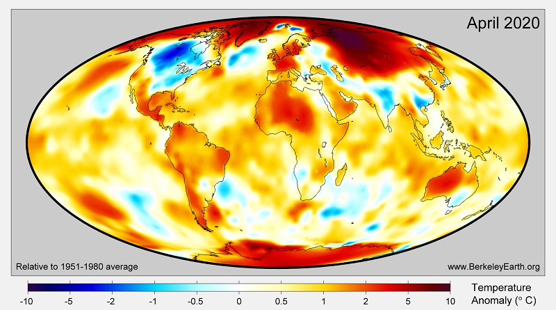 Изменения глобальных температур в апреле 2020 года