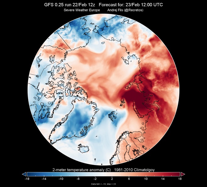 Диаграмма температурных аномалий северного полушария относительно многолетних средних значений
