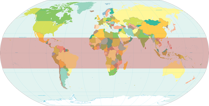 Тропики на карте планеты Земля