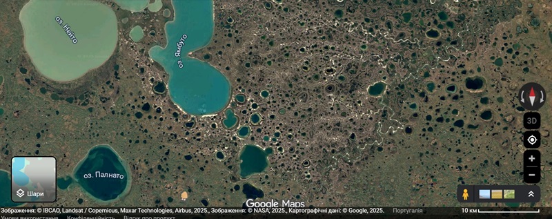 Фотография тундры в районе озера Ямбуто на полуострове Ямал